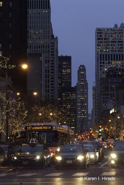 North Michigan Avenue twilight at the holidays